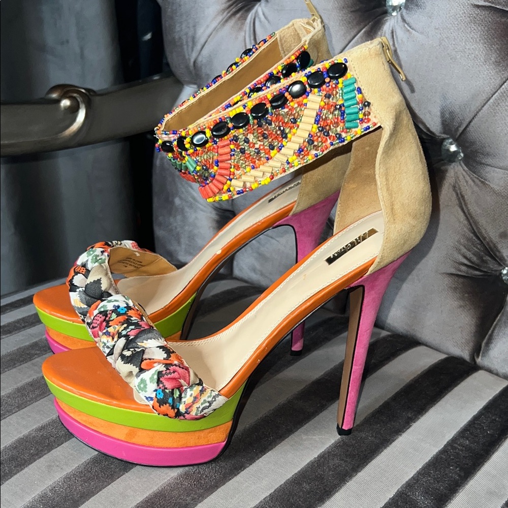 🌈 Boho Couture Icon: Wild Pair "Beaded Goddess" Luxury Platforms 🌈